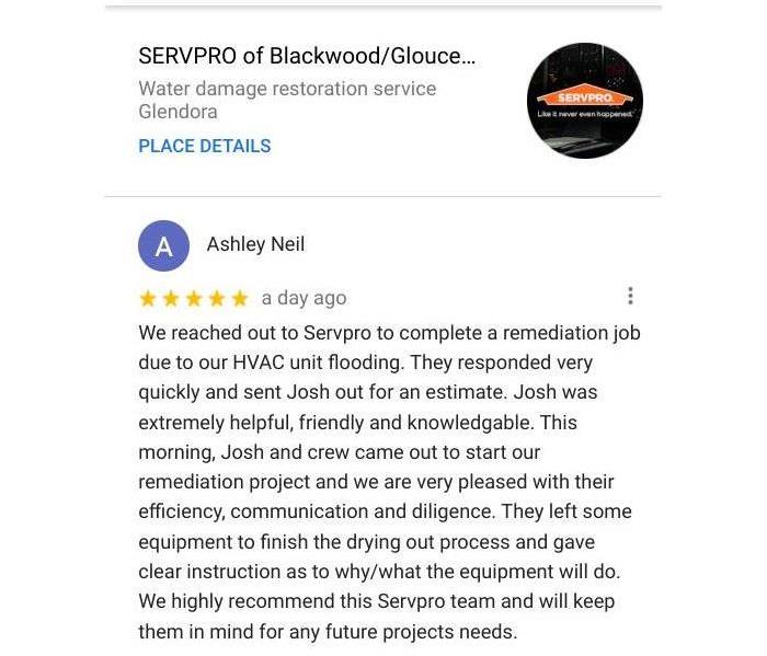Another SERVPRO of Blackwood NJ Google 5 Star Review